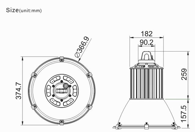 80w led bay light heat sink-sd80f size