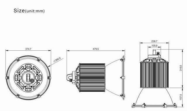 150w led bay light heat sink-sd150f size