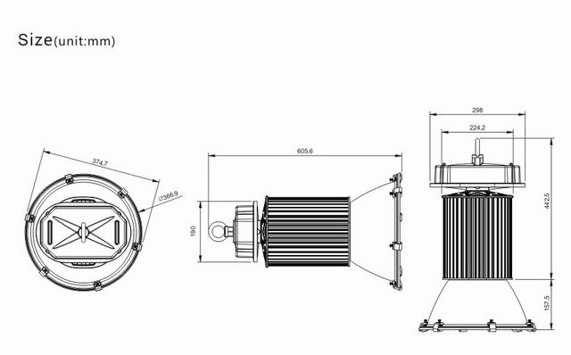 200w led bay light heat sink-sd200g size