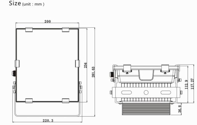 70w led flood light heat sink-sd70a size
