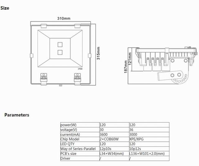 120w led flood light heat sink-sd120s size & parameters