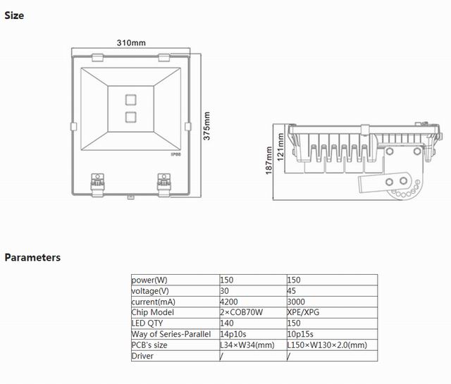 150w led flood light heat sink-sd150s size & parameters